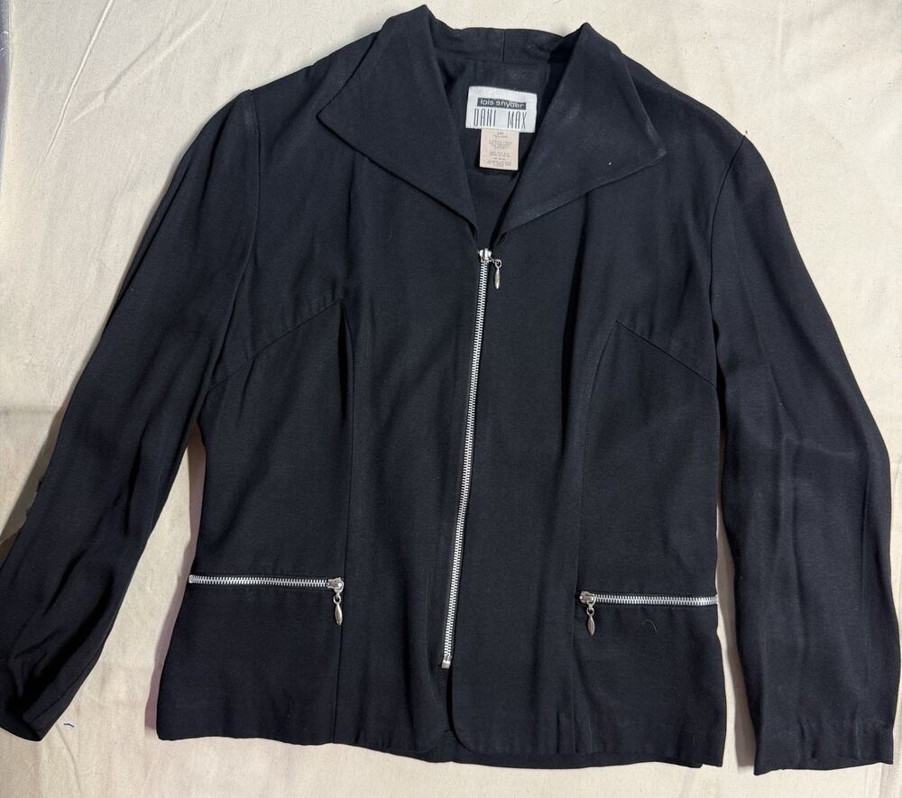 lois snyder dani max Black Zipup Jacket Silver Hardware Vintage Sz 14 D33